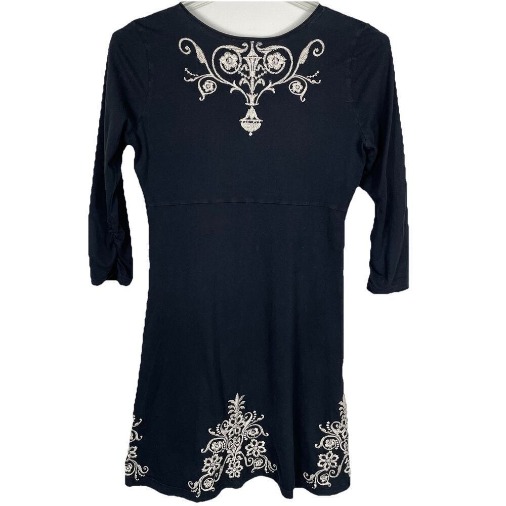 Johnny Was Dress Size Small Black Floral Embroidered V-Neck Boho Fairy Party - Picture 2 of 13